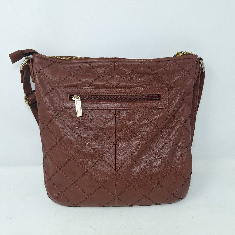 Zenith Brown Leather Quilted Crossbody Bag Adjustable Strap Bohemian Minimalist